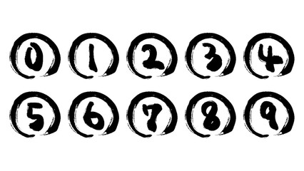 筆タッチの手描きの0～9のイラストセット