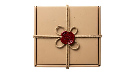A wrapped gift box with a red wax seal