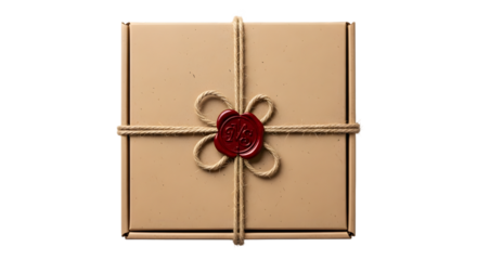 A wrapped gift box with a red wax seal