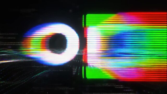 Firefly Minimal futuristic video with centered &lsquo;LOADING&rsquo; text, glitch distortion waves, pixel 