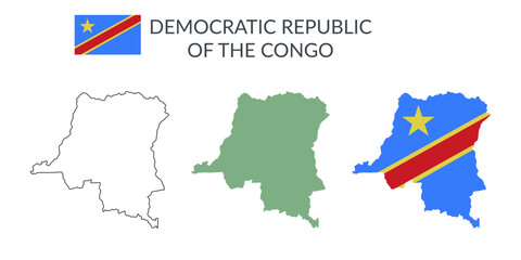 Obraz premium Democratic republic of the Congo geographical borders isolated on white background. Flag of Democratic republic of the Congo. Vector flat cliparts.