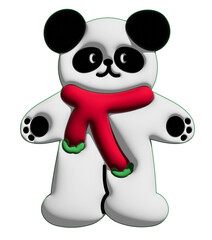 Inflated 3D of panda wearing red scarf for model, winter animal costume, Christmas, New Year, merchandise, label, cartoon character, zoo, souvenir shop, pin, brooch, sticker, kid doll, festive icon © PPCREATIVES