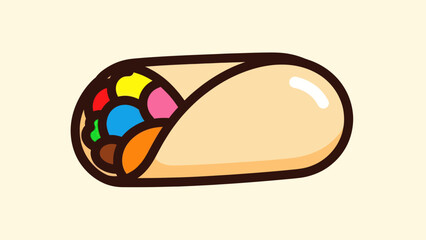 Cartoon burrito illustration with colorful filling and appetizing appearance