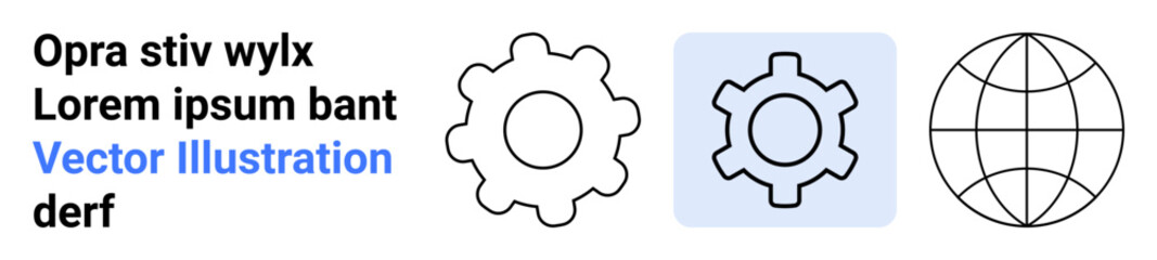Gear shapes and globe emphasize global connectivity, industry, and technical processes. Ideal for technology, innovation, globalization, development, engineering concepts, automation simple landing