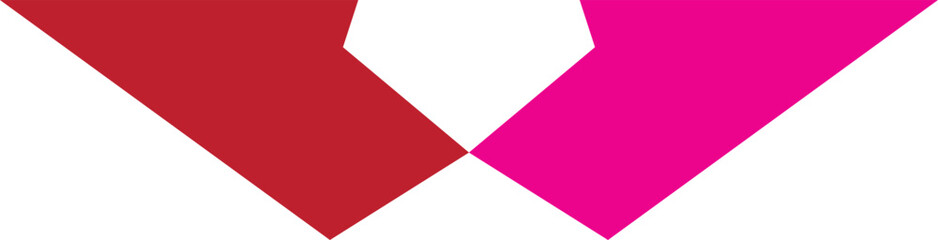 A symmetrical design featuring two vibrant arrow shapes one red and one pink pointing towards each other