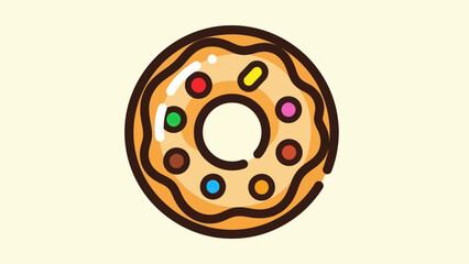 Cartoon donut with colorful sprinkles isolated on cream background