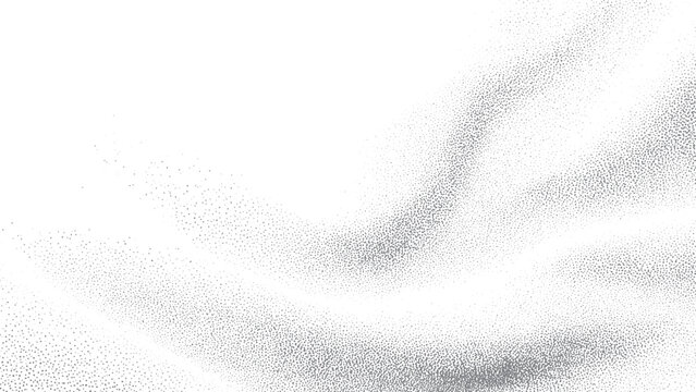 Light grain texture with abstract stipple waves and halftone particle gradation. Monochrome stipple flow texture with soft grain for poster and graphic design. 