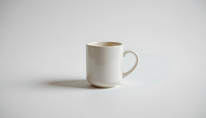 Obraz premium A white coffee mug is placed on a surface in an otherwise minimal setting.