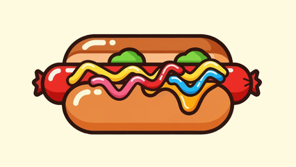 Cartoon hot dog with condiments illustration perfect for food related projects