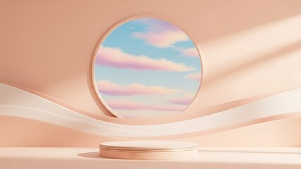 A soft pastel peach backdrop with peach podium