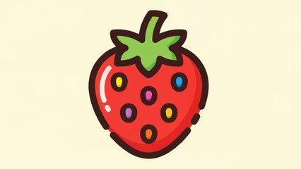 Cartoon strawberry illustration with colorful seeds against a light yellow background