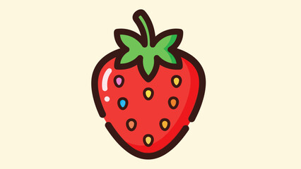 Cartoon strawberry illustration with red fruit and green leaves on neutral background