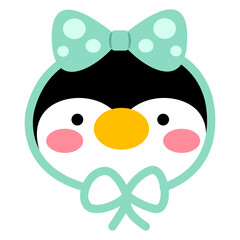 Cute Christmas penguin head vector. Isolated flat style christmas penguin face 
