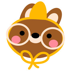 A cute teddy bear head wearing a yellow hat on a transparent background.