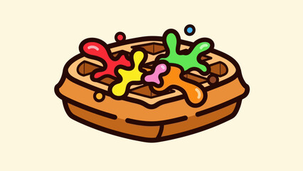 Cartoon waffle with colorful splatters concept food illustration design
