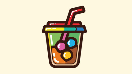 Colorful beverage cup illustration with straw and bubbles isolated on light background