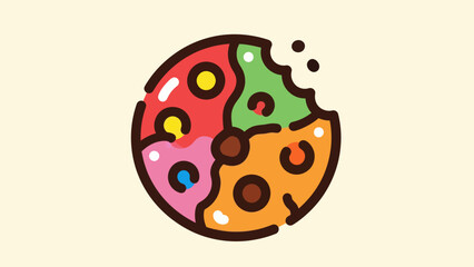 Colorful bitten cookie illustration on cream background for design elements