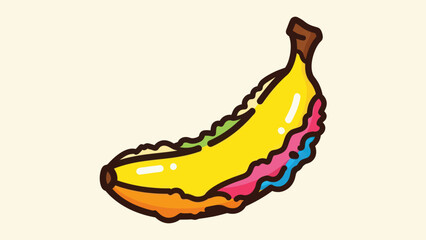 Colorful cartoon banana illustration with vibrant layers and details on a light background