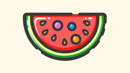 Cartoon watermelon slice with colorful seeds vector illustration