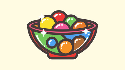 Colorful bowl of spherical sweets vector illustration on neutral backdrop