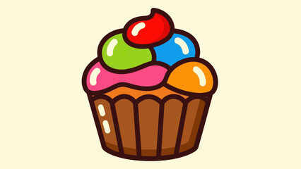Colorful cartoon cupcake illustration isolated on a neutral background