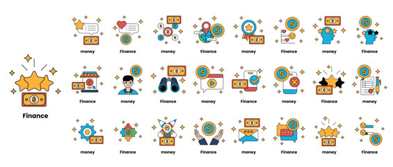 Fototapeta premium A series of black and white icons for finance