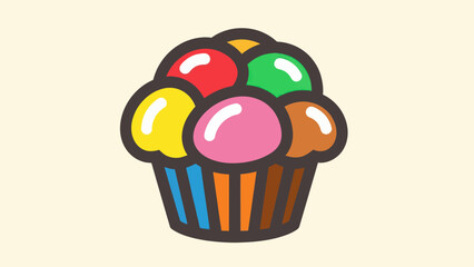 Colorful cartoon cupcake illustration on a cream background with simple design