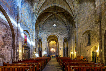 Interior of the Monastery of San Salvador of Leyre at Yesa, Pyrenees, Navarra, Spain.