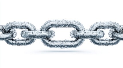 Obraz premium Close-up of a shiny metal chain with water droplets against a white background