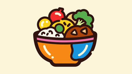 Colorful cartoon illustration of a bowl filled with various food items