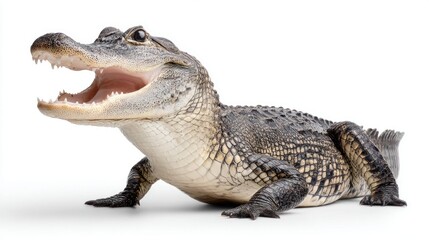 American alligator with open mouth on a white background