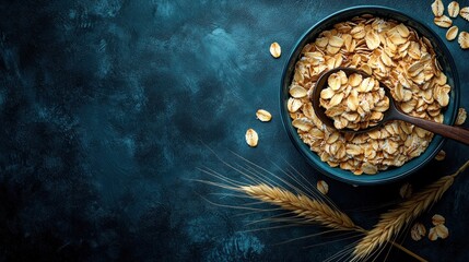 Rolled oats in a bowl, overhead view