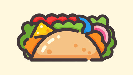 Colorful cartoon illustration of a delicious taco with fresh ingredients