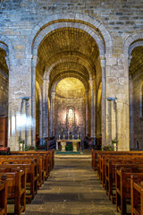 Interior of the Monastery of San Salvador of Leyre at Yesa, Pyrenees, Navarra, Spain.