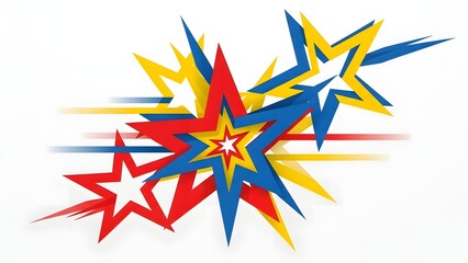 Obraz premium Dynamic explosion of red yellow and blue stars with motion blur suggesting speed energy and celebration