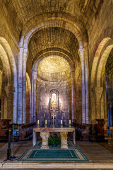 Interior of the Monastery of San Salvador of Leyre at Yesa, Pyrenees, Navarra, Spain.