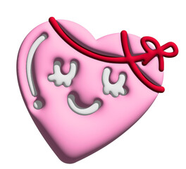 Smiling pink heart in 3D for Valentine's Day, sticker, merchandise, fabric, decoration, love icon, wedding card, campaign badge, sign, symbol, women empowerment, girl power, pin, cute patch, brooch	
