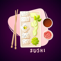 top view of sushi maki with sesame and avocado and chopsticks © Мадина Досимова