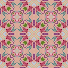 Mandala pattern, Handmade pastel floral seamless pattern hand drawn folk botanical ornament original artwork for fabric wallpaper stationery pod surface design