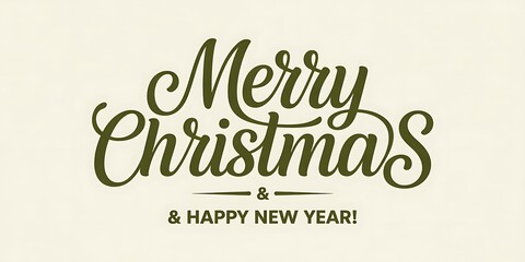 Merry Christmas and Happy New Year festive holiday greeting card with elegant green typography on a cream background