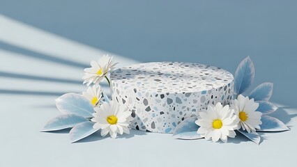 terrazzo podium on a cool ice blue background