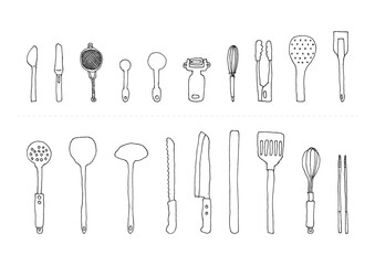 調理道具の手描きイラストセット