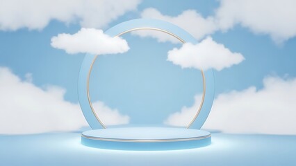 dreamy display scene podium with a soft sky blue background