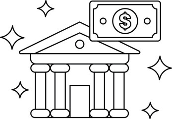 A bank building with a dollar bill on top of it