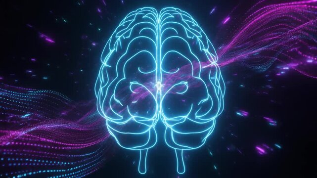 Illuminated Brain: The luminous depiction of a brain, rendered with neon light, showcases the intricate structures within and represents the essence of human intellect and consciousness.