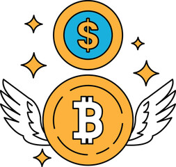 A black and white drawing of two coins, one of which is a dollar