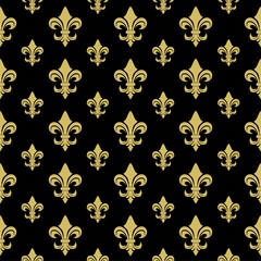 Fleur de lis seamless pattern isolated on black background © sljubisa