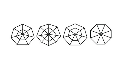 Sequence of four black and white octagonal diagrams illustrating progressive radial division and geometric progression concepts