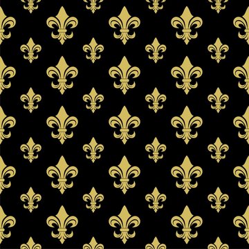 Fleur de lis seamless pattern isolated on black background