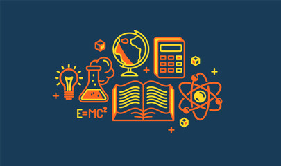 Obraz premium Science vector detailed icon, school and university education, scientific study and research, physics and chemistry.